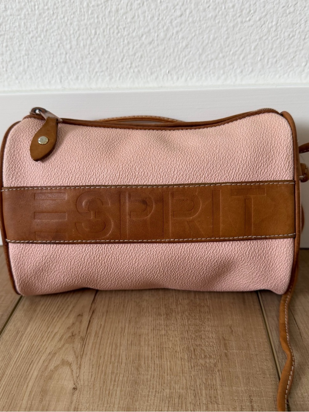Esprit Blush Pink and Tan Leather-Trim Crossbody
